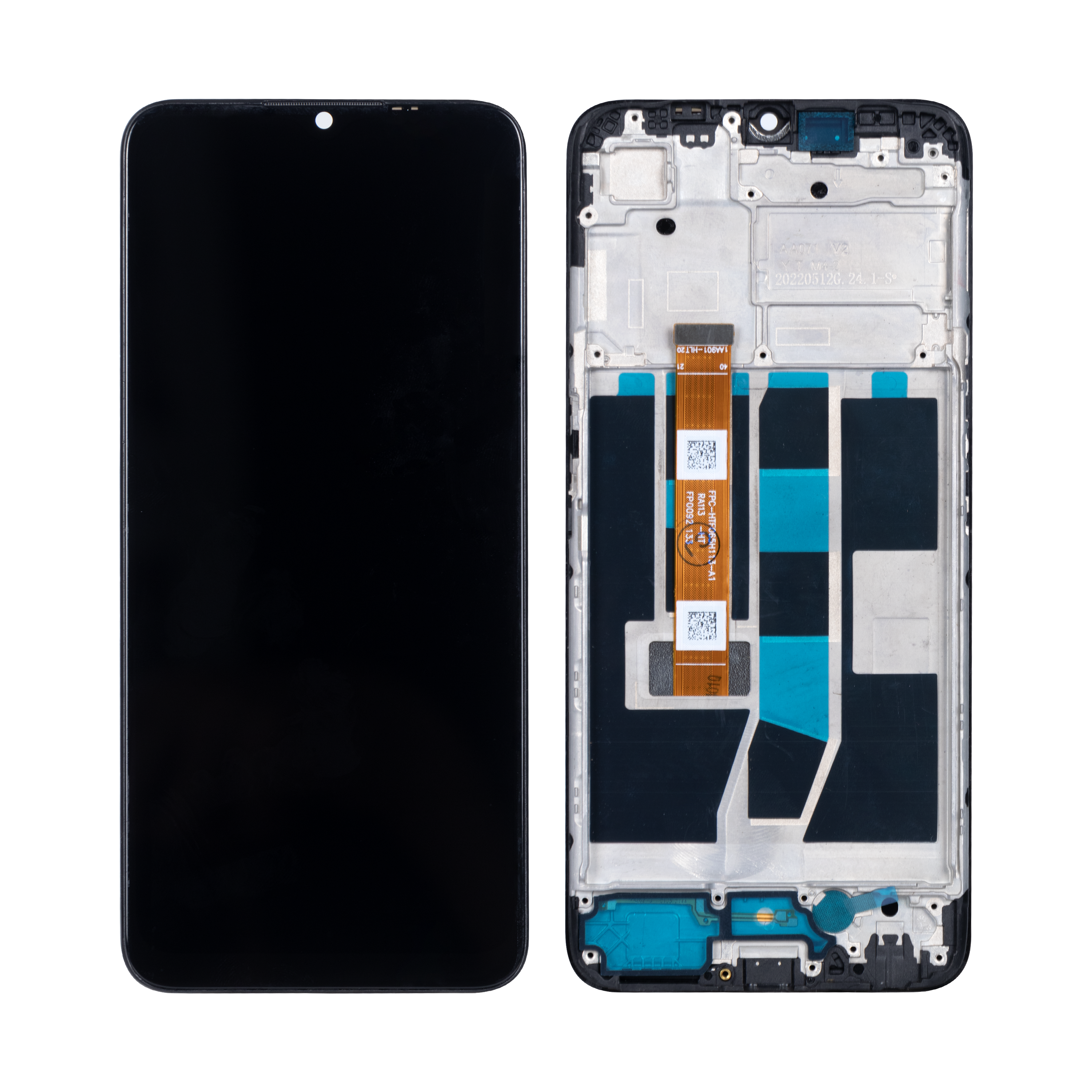Oppo A16, A16S-scherm en digitizer met frame, zwart OEM