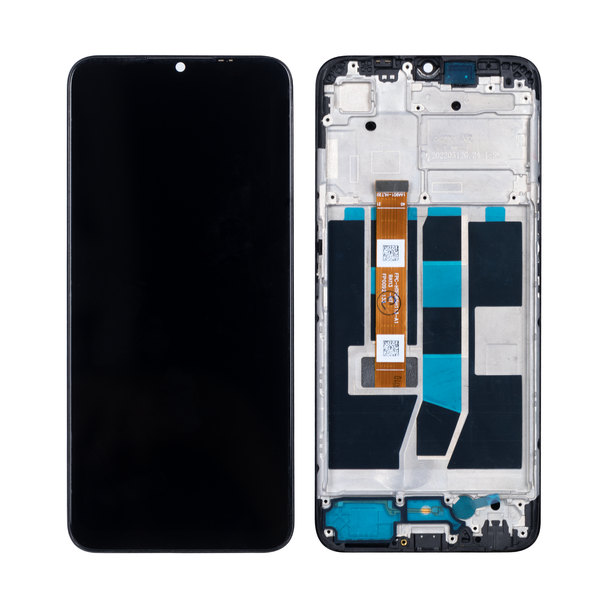 Oppo A16, A16S-scherm en digitizer met frame, zwart OEM