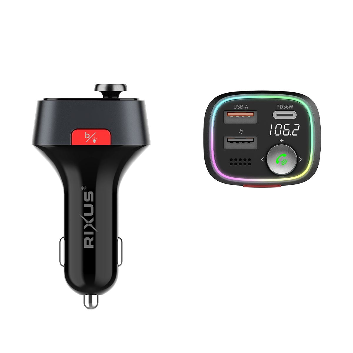 Rixus RXBT28 FM Bluetooth-zender voor in de auto, zwart