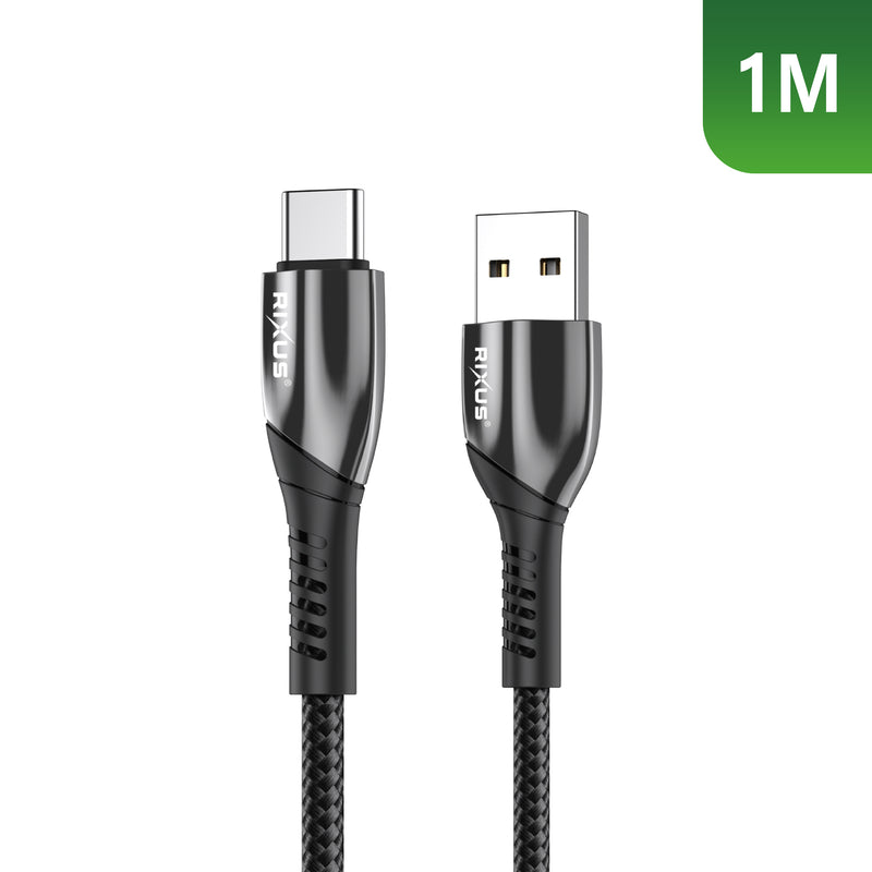 Rixus RXUC30AC Gelegerde USB Naar USB-C Datakabel Metaal Grijs