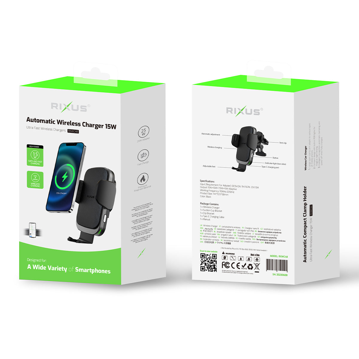 Rixus RXWC48 Draadloze Autolader Zwart