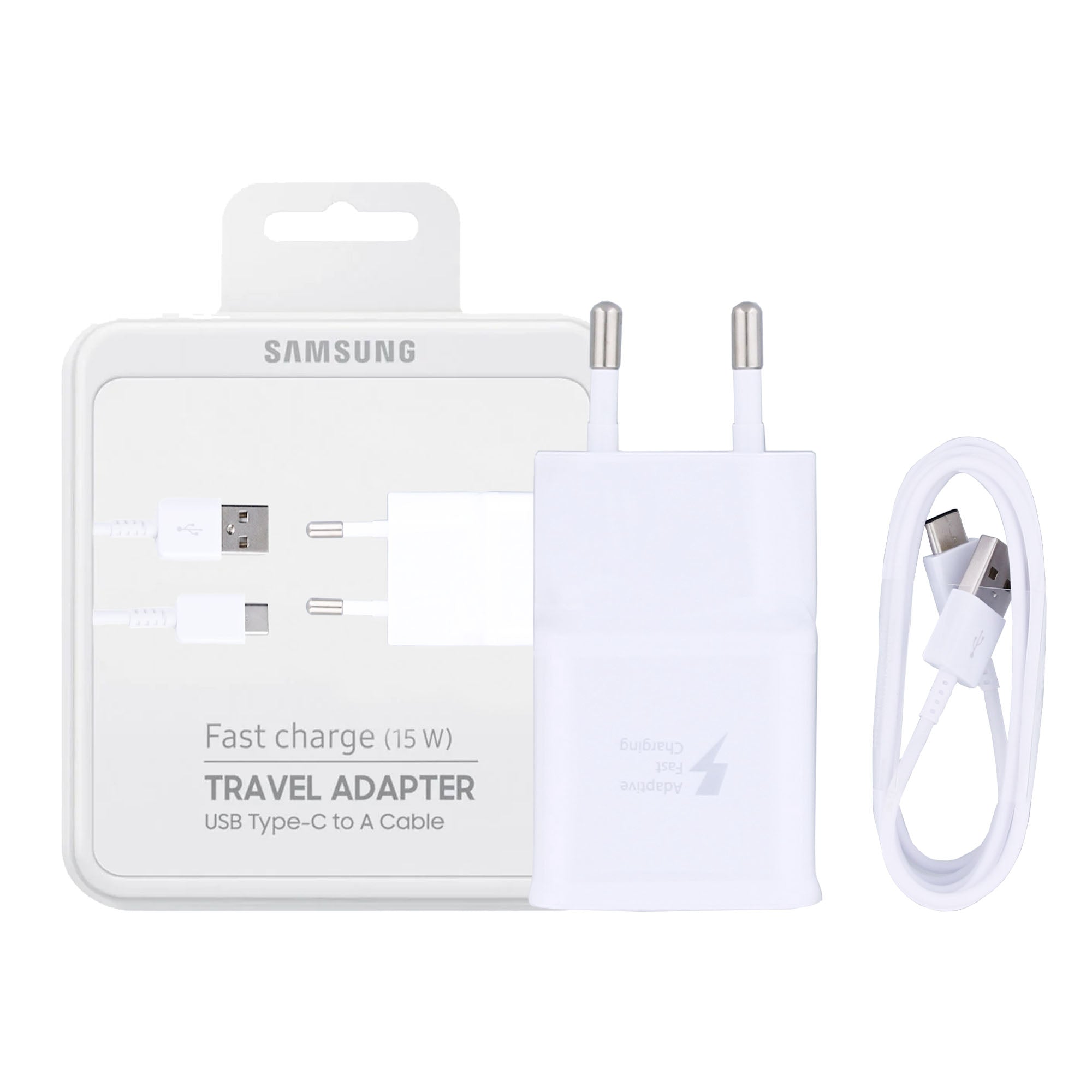 Samsung Fast Charger USB-A 15W With USB-A To USB-C Cable White Original Retail Box