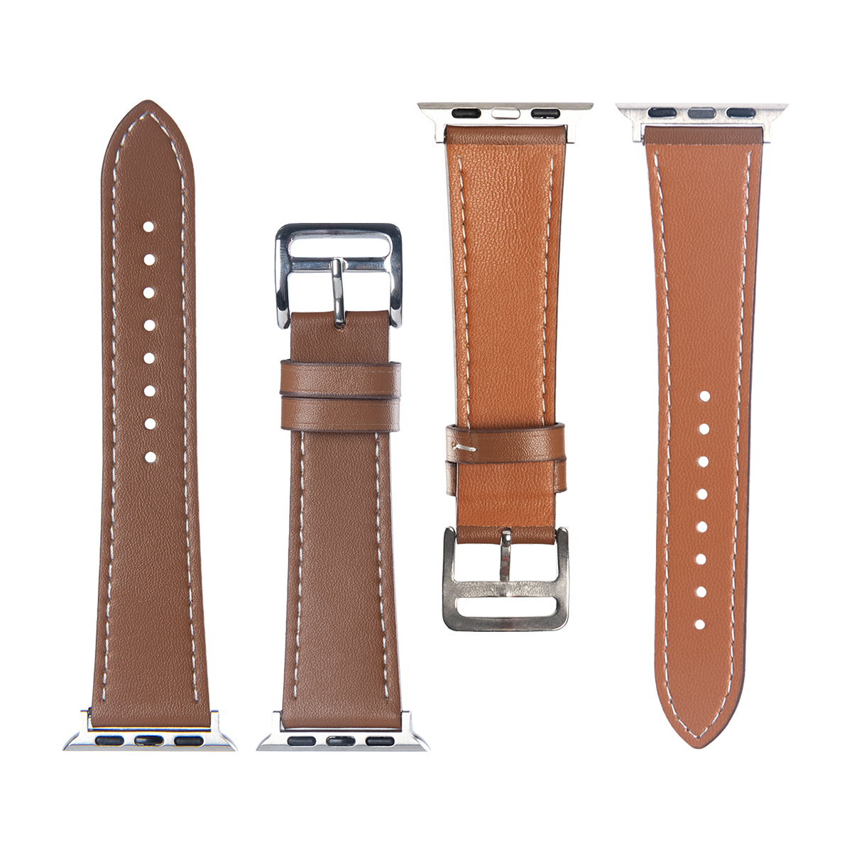 Dubbel gelaagde leren band For Apple 42 mm, 44 mm, 45 mm, 49 mm bruin