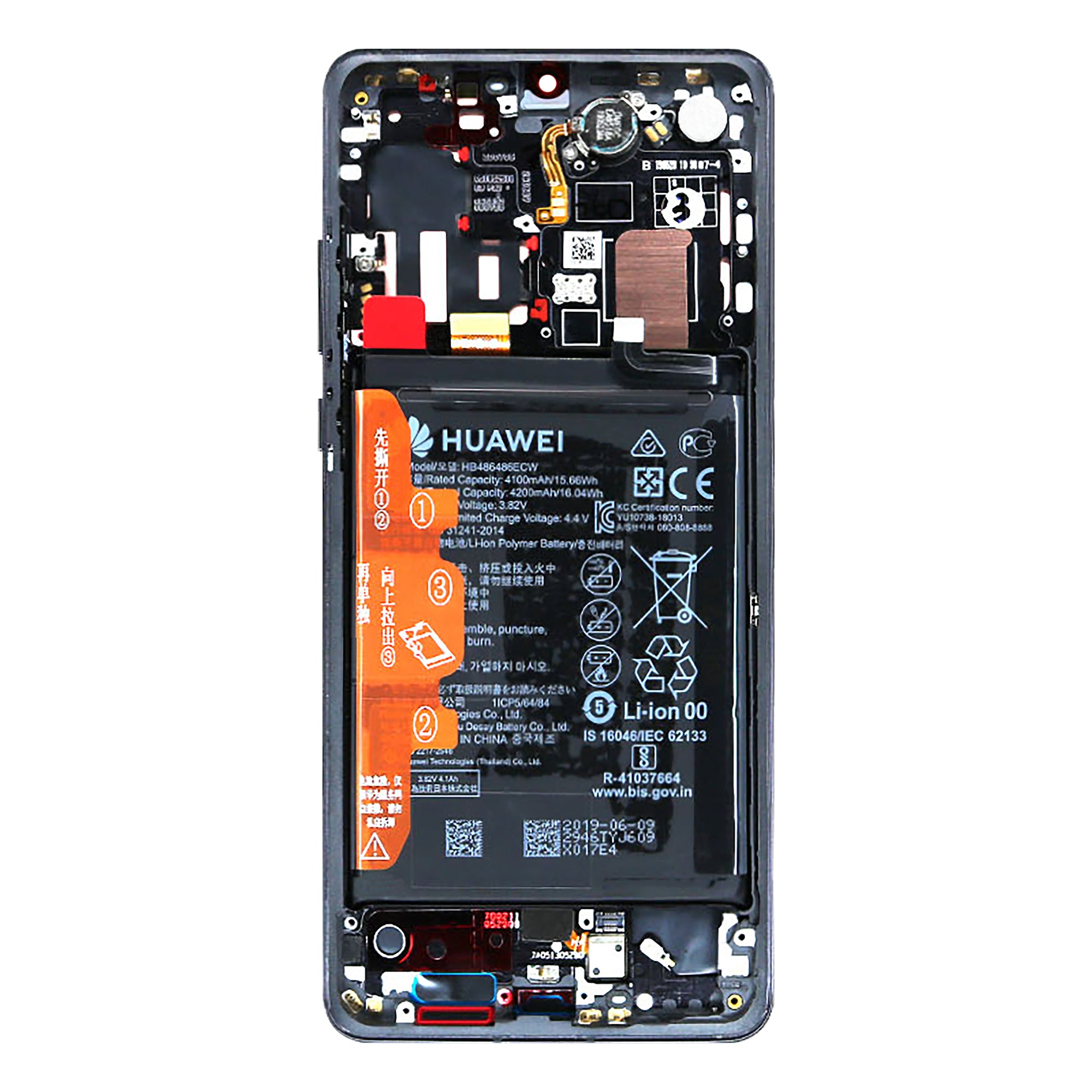Huawei P30 Pro (2019), P30 Pro New Edition (2020) Scherm en digitizer met frame en batterij Zwart servicepakket