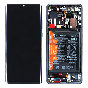 Huawei P30 Pro (2019), P30 Pro New Edition (2020) Scherm en digitizer met frame en batterij Zwart servicepakket