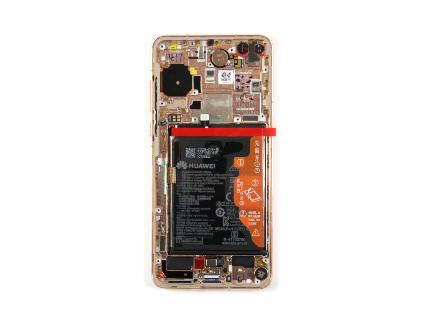 Huawei P40-scherm en digitizer met frame Blush Gold-servicepakket