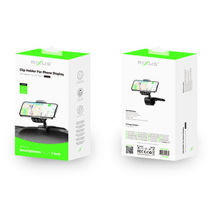 Rixus RXHW61 360 Graden Autotelefoonhouder HUD Clip Voor Telefoonscherm Zwart