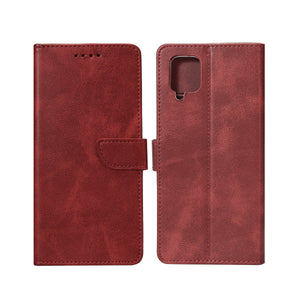 Rixus Bookcase For Samsung Galaxy A12 Dark Red