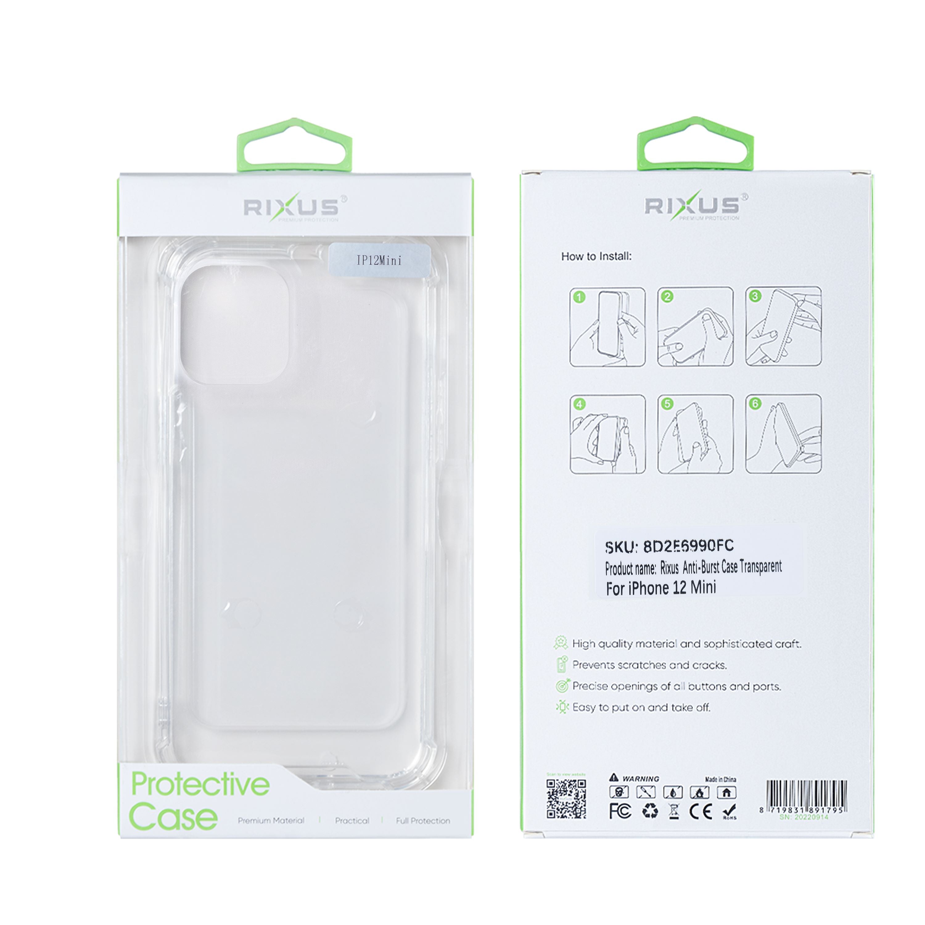 Rixus Anti-Barst Hoesje For Apple iPhone 12 Mini Transparant