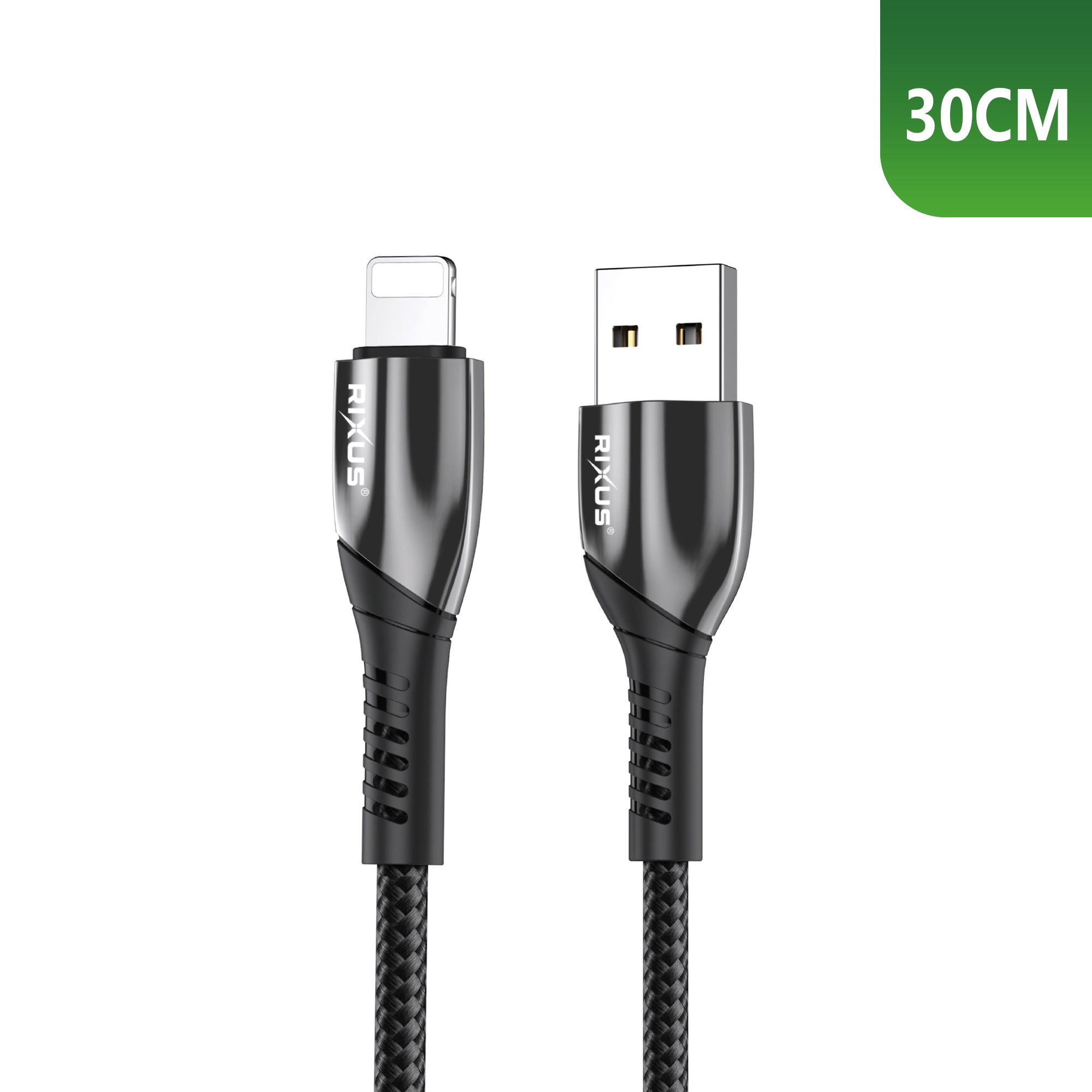 Rixus RXUC37AL Charging Cable USB-A To Lightning Connector Nylon 30cm Black