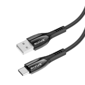Rixus RXUC39AC Oplaadkabel USB-A Naar USB-C Gevlochten Nylon 3m Zwart