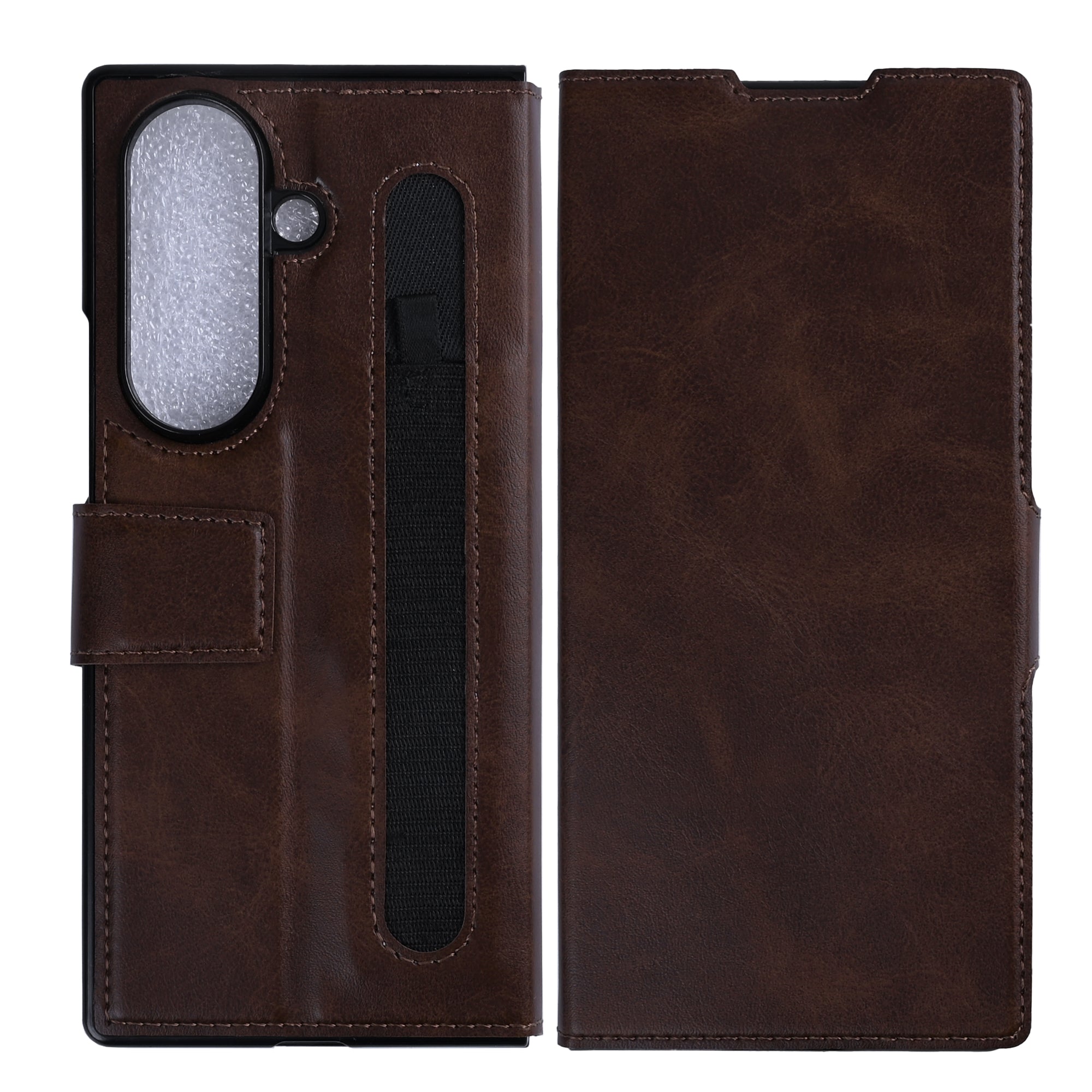 Rixus Portemonnee Hoesje Met Penhouder Voor Samsung Galaxy Z Fold 7 Bruin