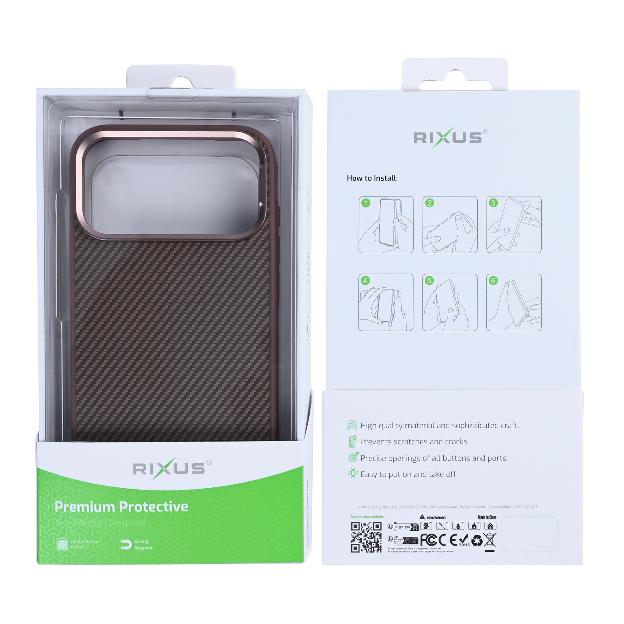 Rixus Mag Carbon Met MagSafe For Apple iPhone 17 Pro Max Bruin