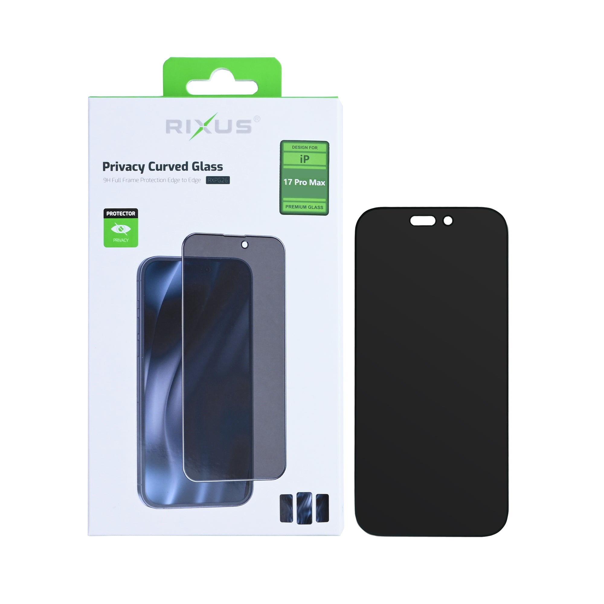 Rixus Privacy Volledig Gebogen Rand Tempered Glass For Apple iPhone 17 Pro Max