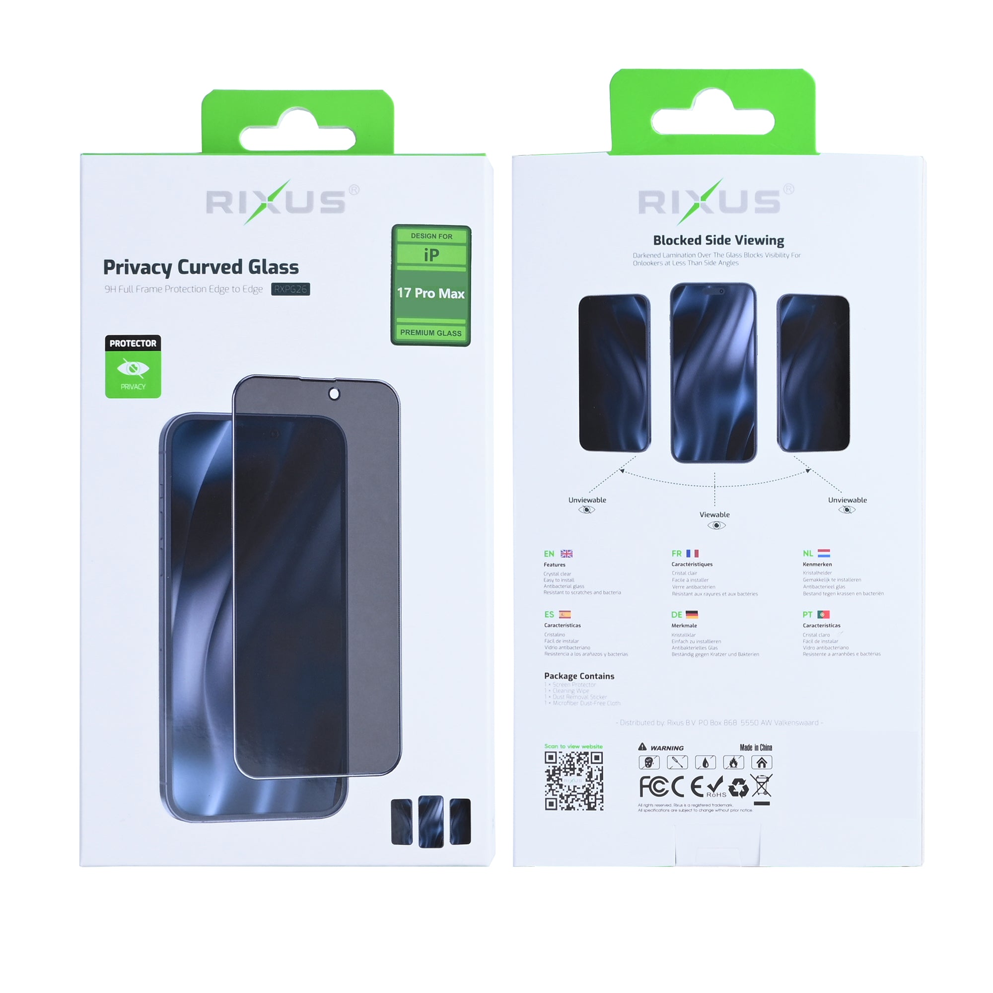 Rixus Privacy Volledig Gebogen Rand Tempered Glass For Apple iPhone 17 Pro Max