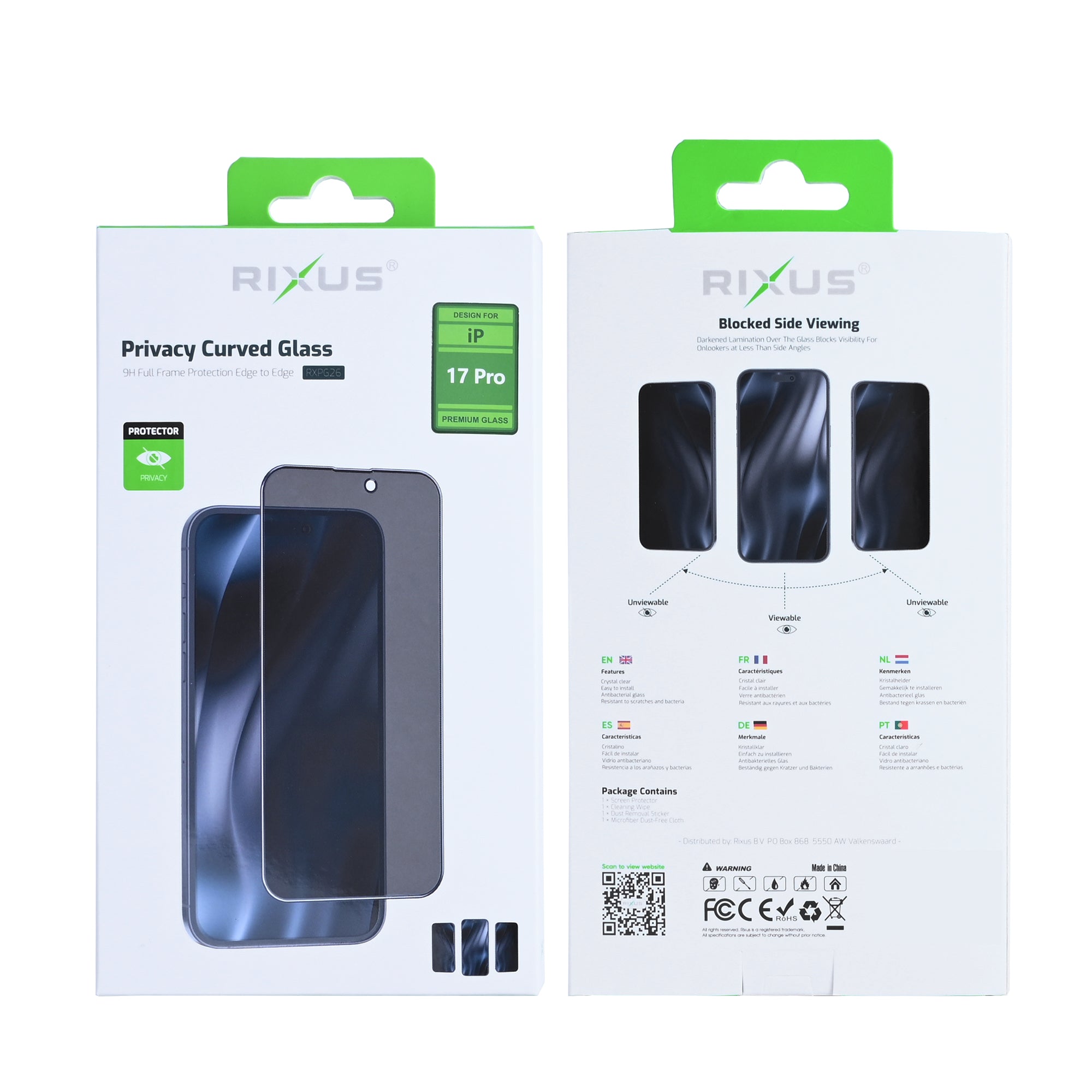 Rixus Privacy Volledig Gebogen Rand Tempered Glass For Apple iPhone 17 Pro