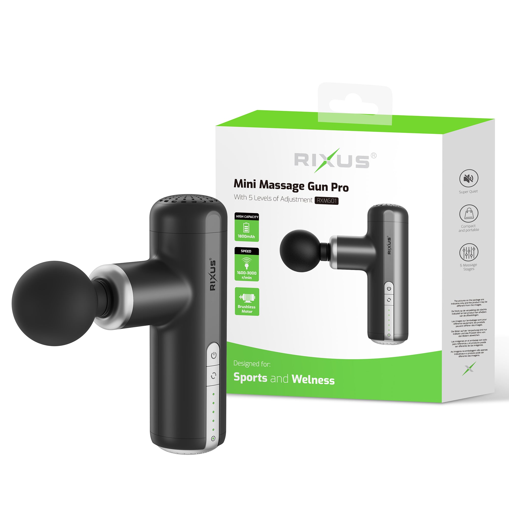 Rixus RXMG01 Mini Massagepistool Pro Zwart