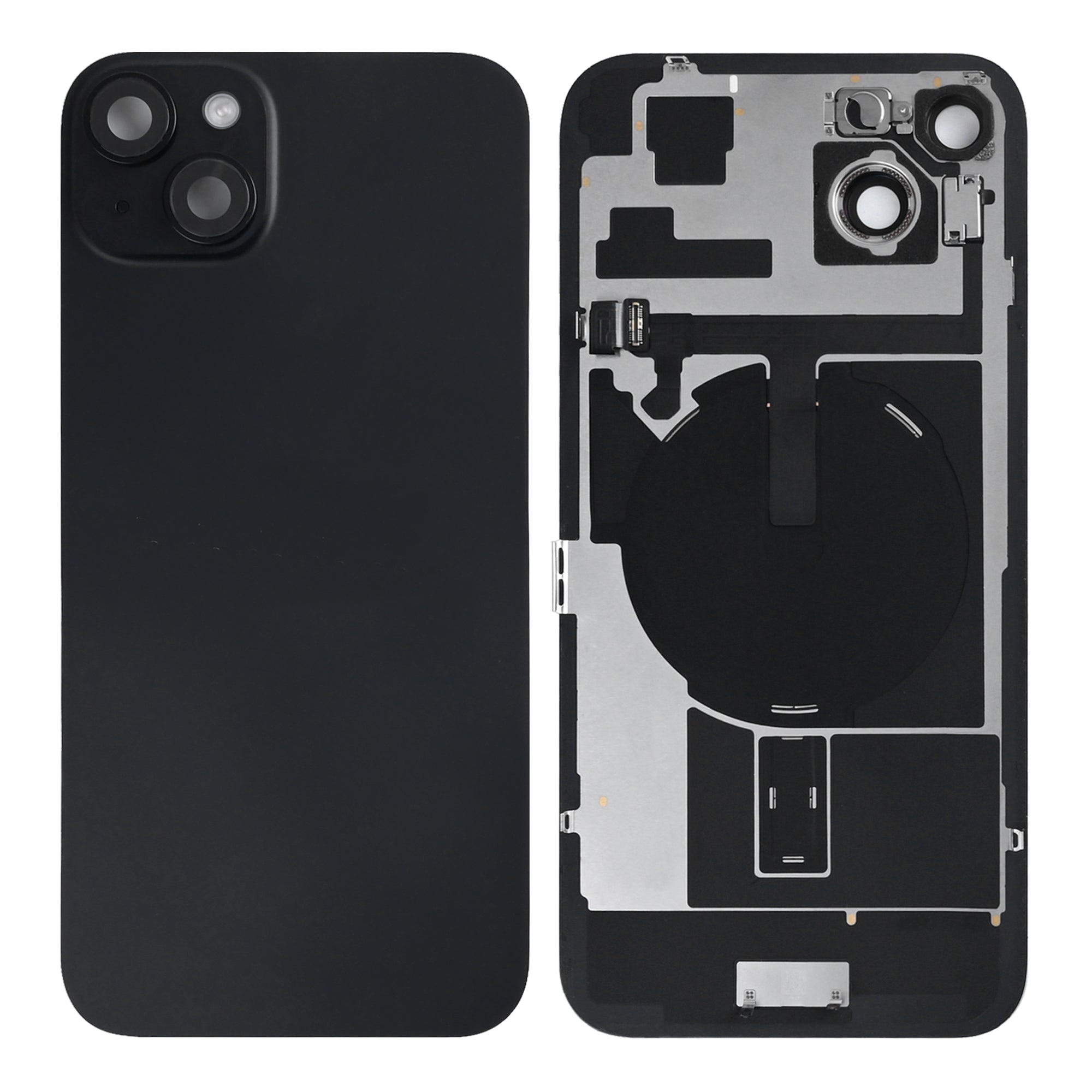 For Apple 15 Plus achterglas met NFC, vergroot cameraframe zwart getrokken