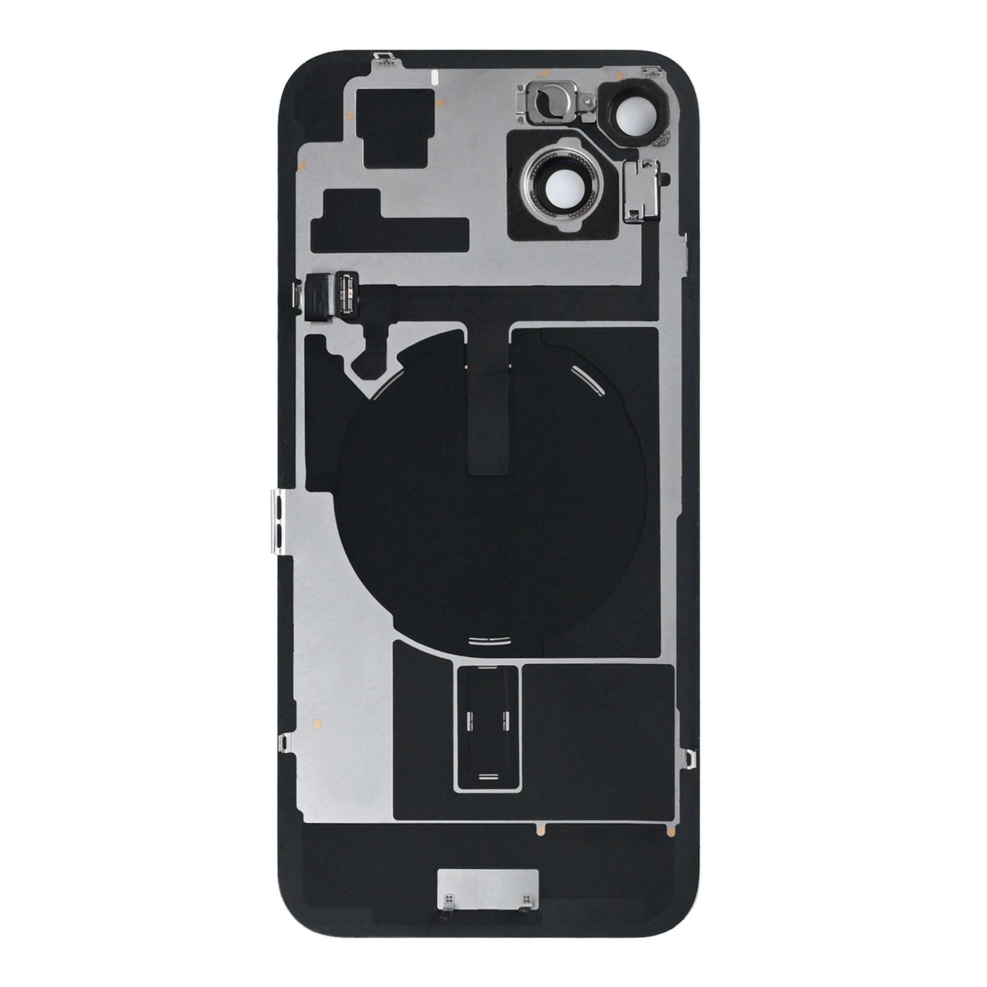 For Apple 15 Plus achterglas met NFC, vergroot cameraframe roze getrokken