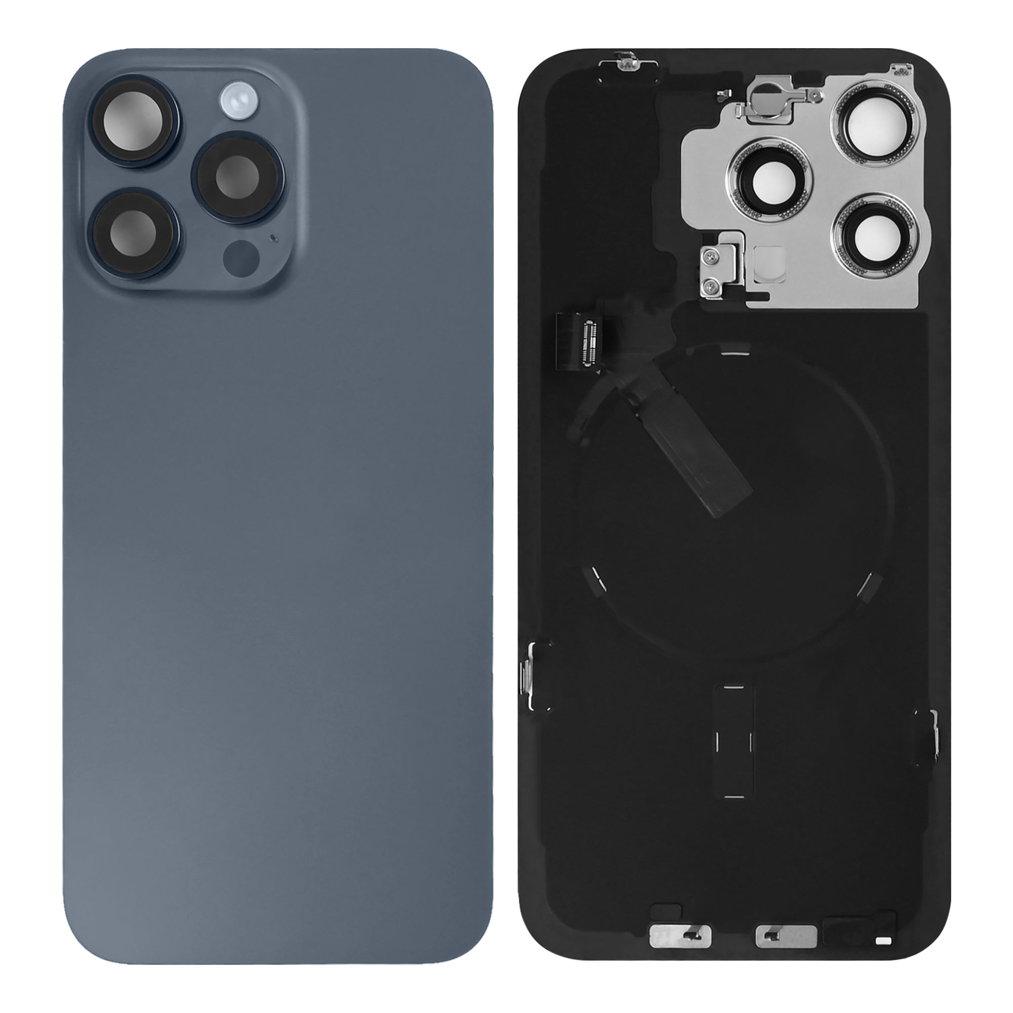 For Apple 15 Pro Max achterglas met NFC, vergroot cameraframe blauw titanium getrokken