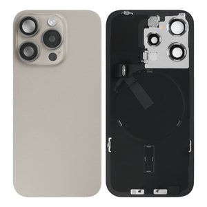 For Apple 15 Pro Max achterglas met NFC, vergroot cameraframe, natuurlijk titanium getrokken