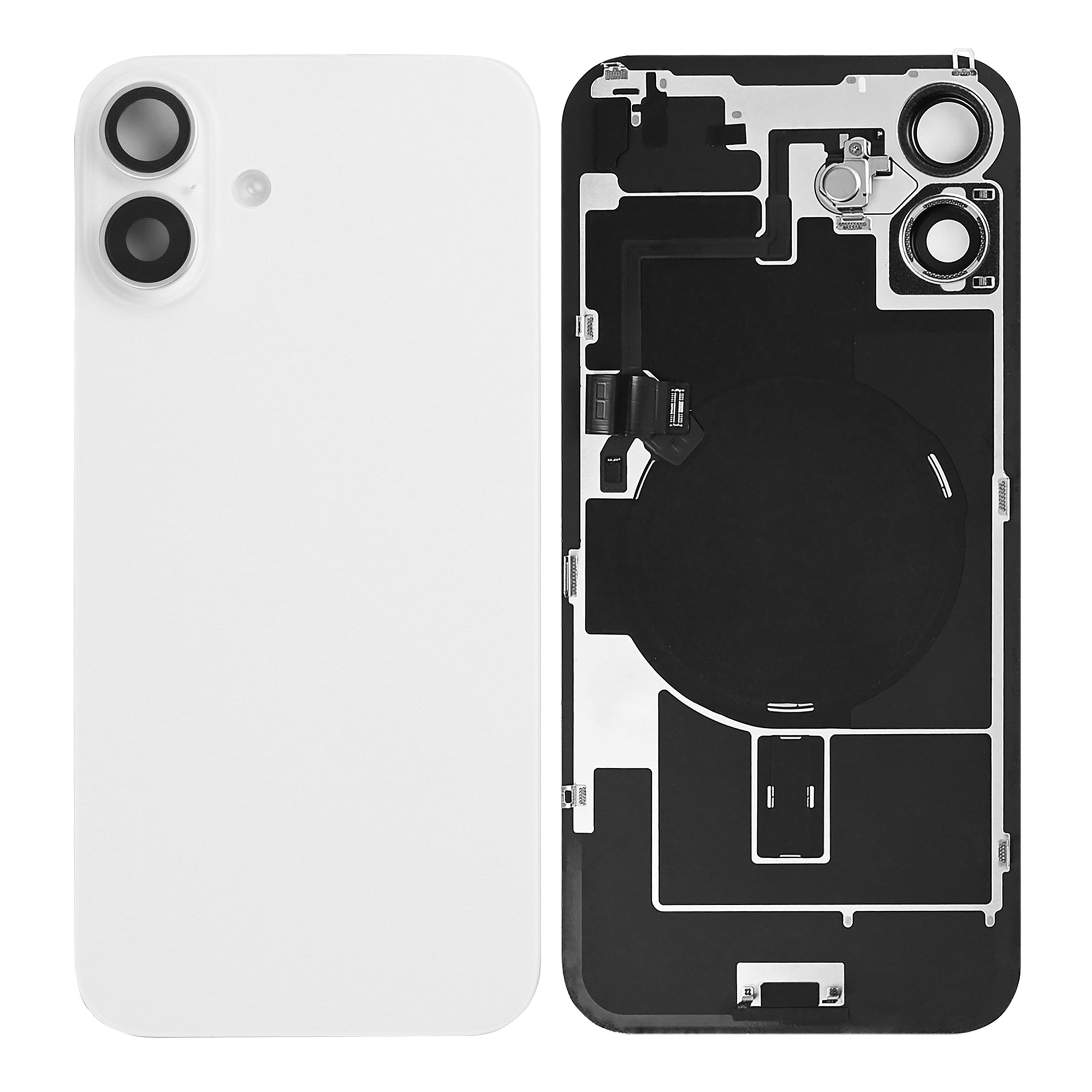 For Apple 16 achterglas met NFC, vergroot cameraframe wit getrokken