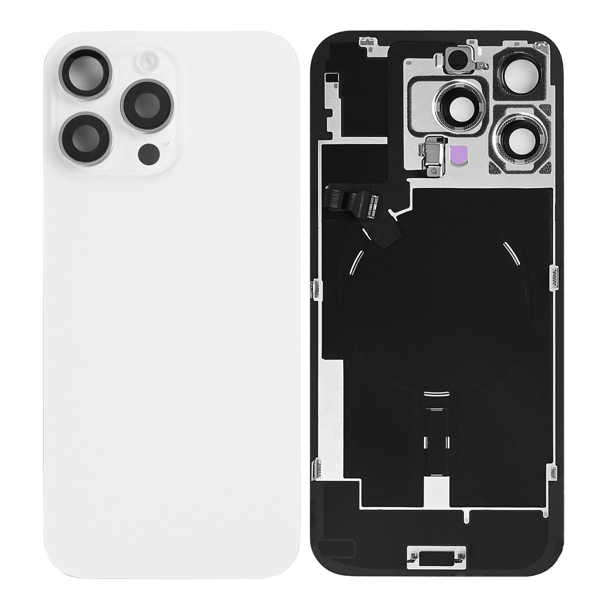 For Apple 16 Pro Max achterglas met NFC, vergroot cameraframe wit titanium getrokken