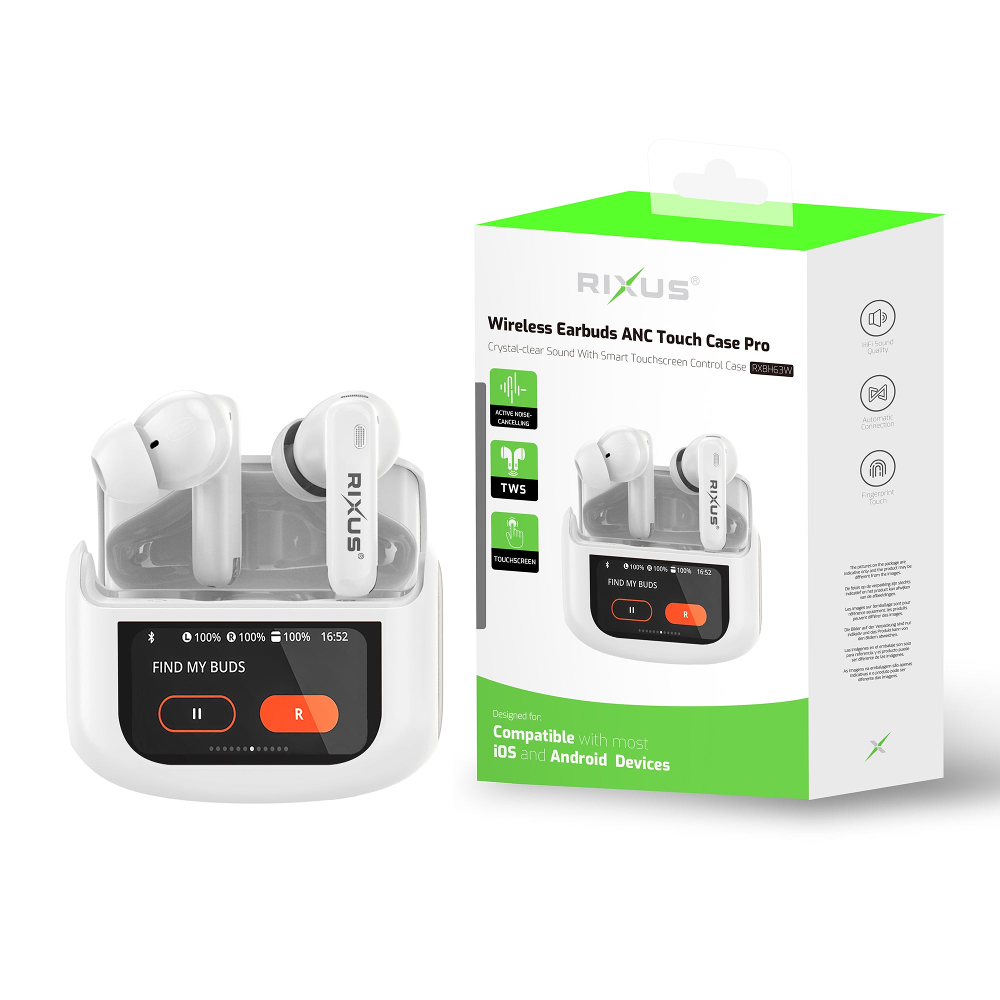 Rixus RXBH63W Draadloze oordopjes Touch Case Pro Wit