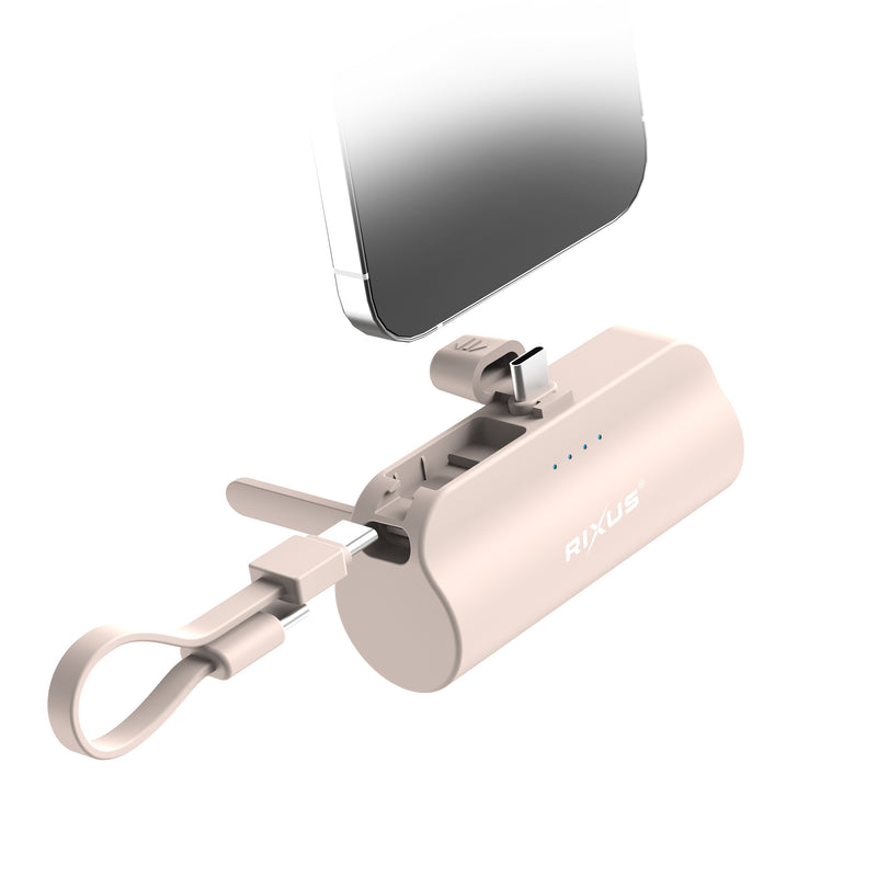 Rixus RXPB98P Mini Click-On Powerbank USB-C 5000 mAh roze