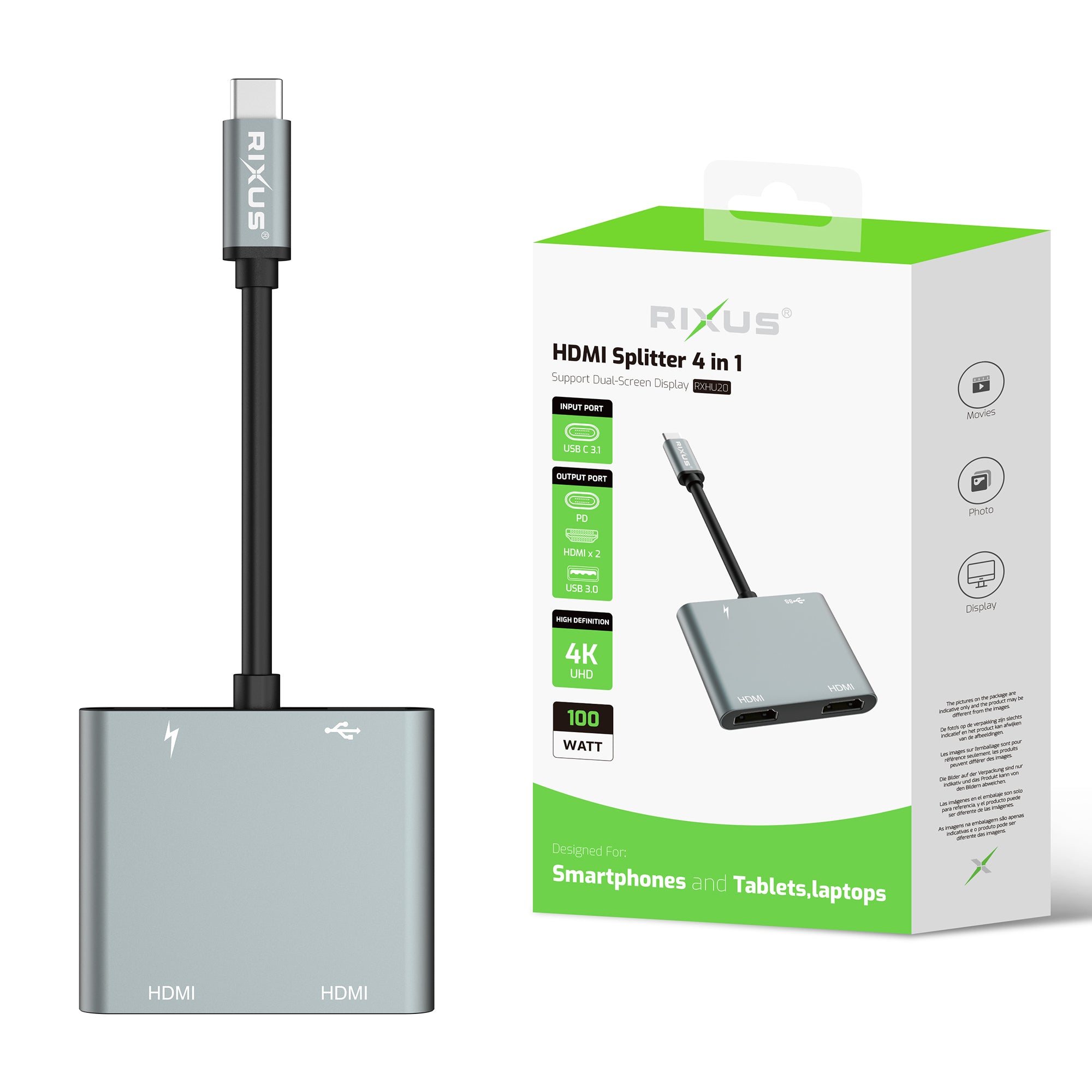 Rixus RXHU20 4-in-1 HDMI-splitter Space Grey