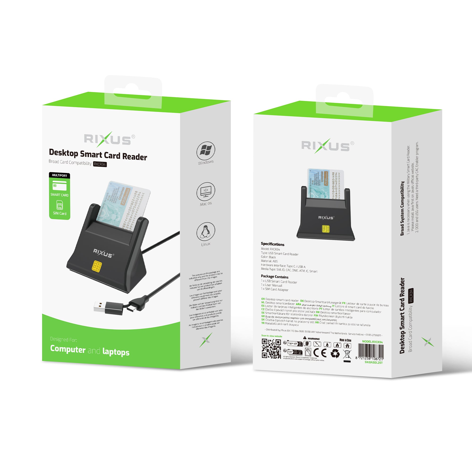 Rixus RXCR34 Desktop Smartcardlezer Zwart
