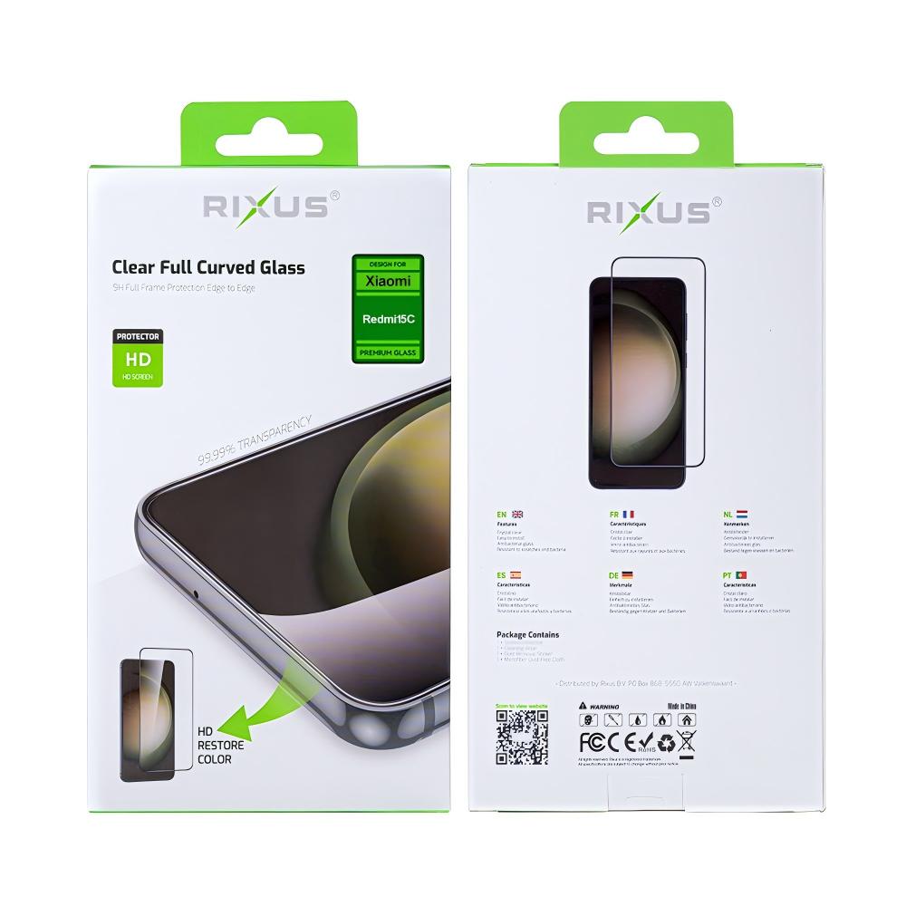 Rixus Clear HD volledig gebogen rand Tempered Glass Xiaomi Redmi 15C
