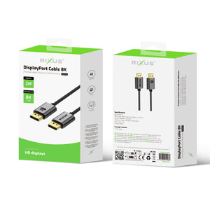 Rixus RXDP12 Display Port Cable 8K 2m Space Grey