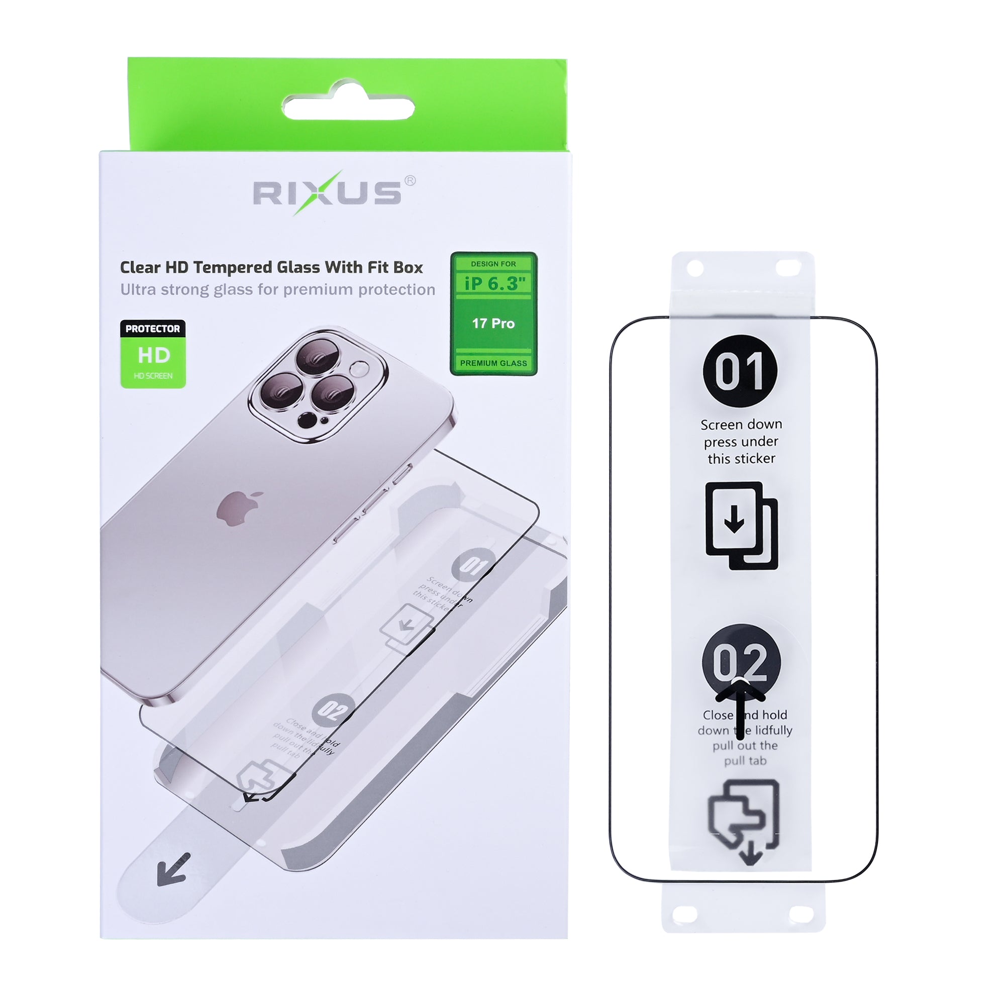 Rixus Clear HD Tempered Glass With Fit Box For Apple iPhone 17 Pro