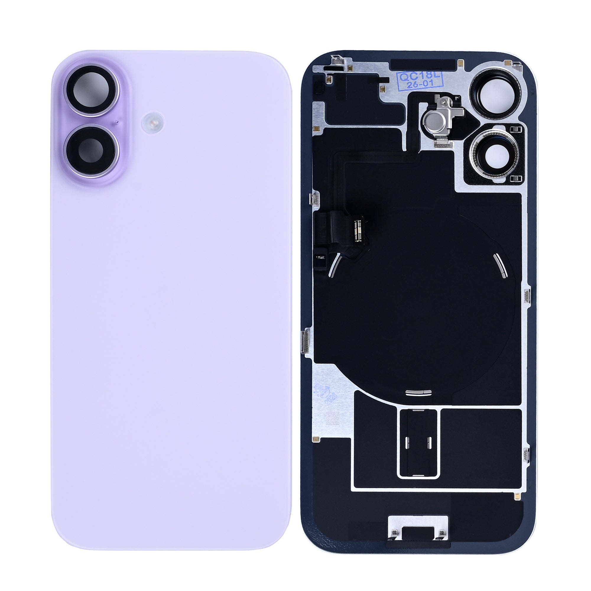 For Apple 17 achterglas met NFC, vergroot cameraframe lavendel getrokken