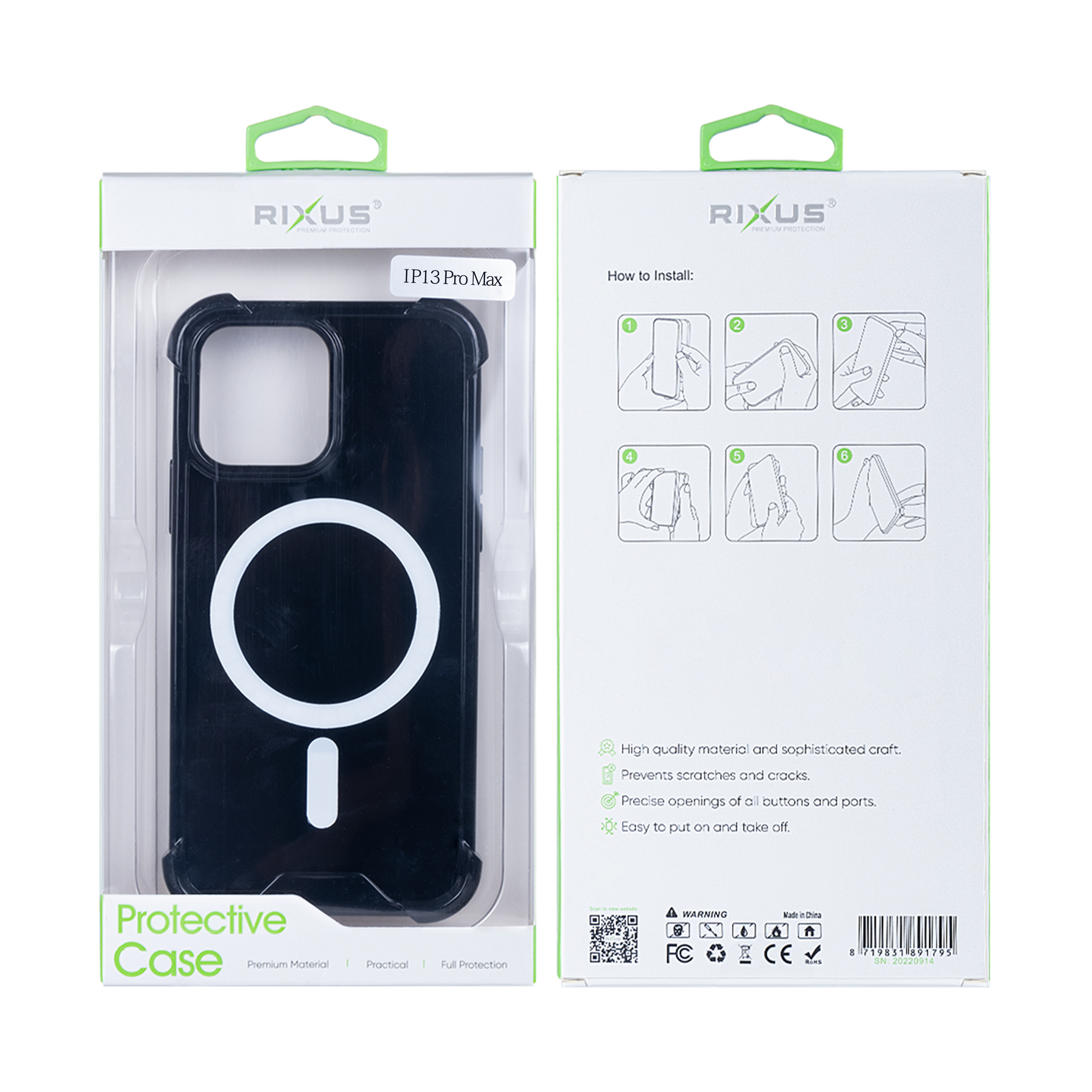 Rixus Anti-Burst Case With MagSafe Compatible For Apple iPhone 13 Pro Max Black