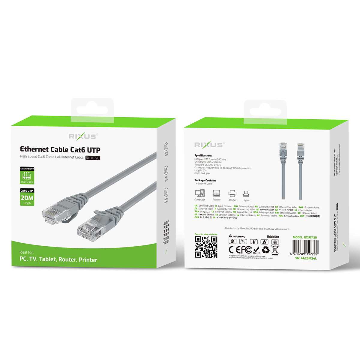 Rixus RXUTP20 Ethernetkabel Cat 6 UTP 20m
