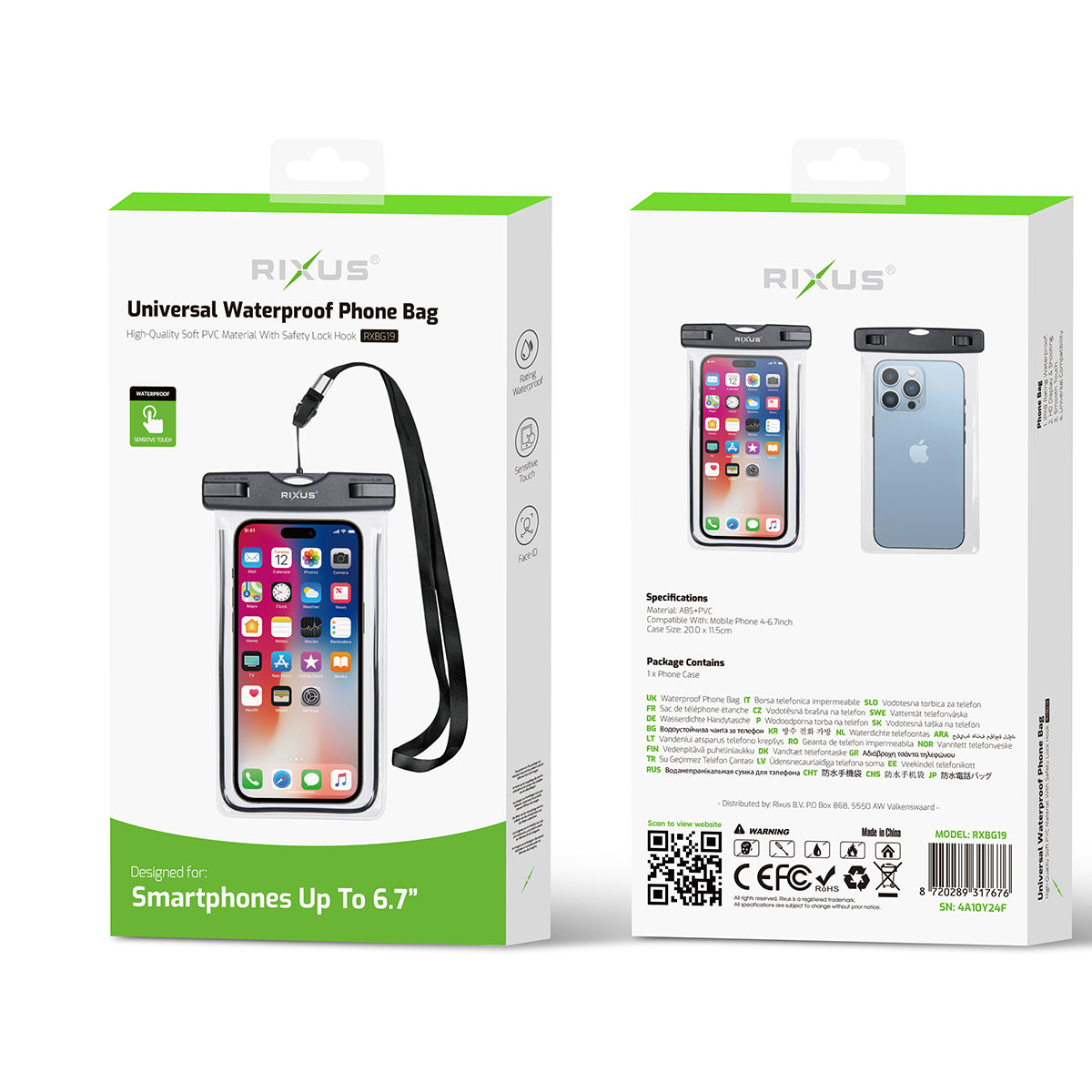 Rixus RXBG19 Drijvende Waterdichte Telefoontas Zwart