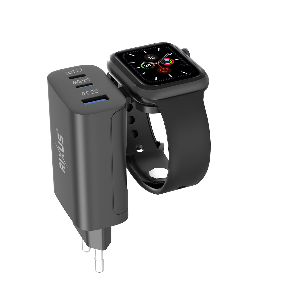 Rixus RXHC40 43W Oplaadblok For Apple iWatch, iPhone, Airpods Zwart