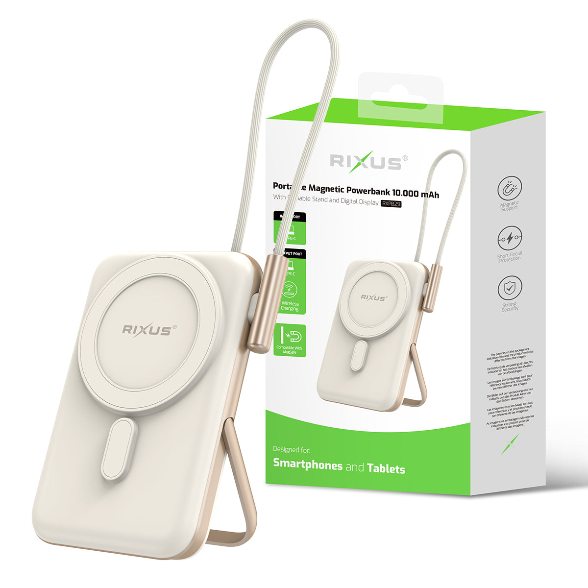 Rixus RXPB29 Magnetische Powerbank 10000mAh met USB-C-kabel ingebouwd Roségoud