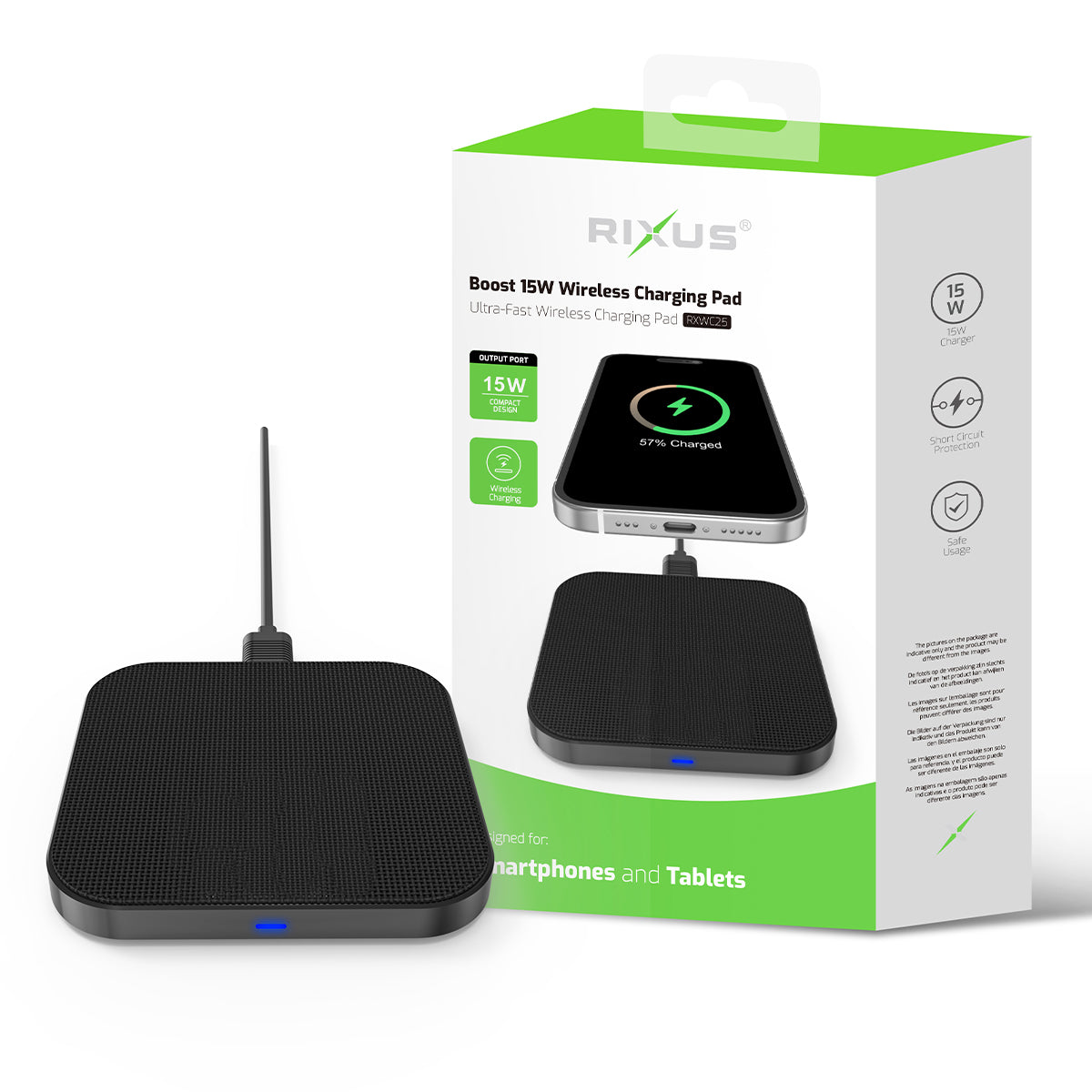 Rixus RXWC25 Boost 15W Draadloze Oplaad Pad Zwart