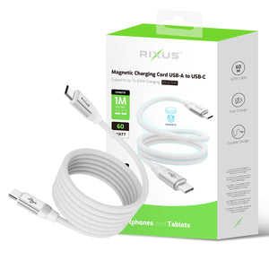 Rixus RXUC59C Magnetisch Oplaadsnoer USB-C Naar USB-C 1m 60W Wit