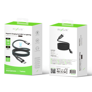 Rixus RXUC61L Magnetic Charging Cord USB-C To Lightning Connector 1m 30W Black