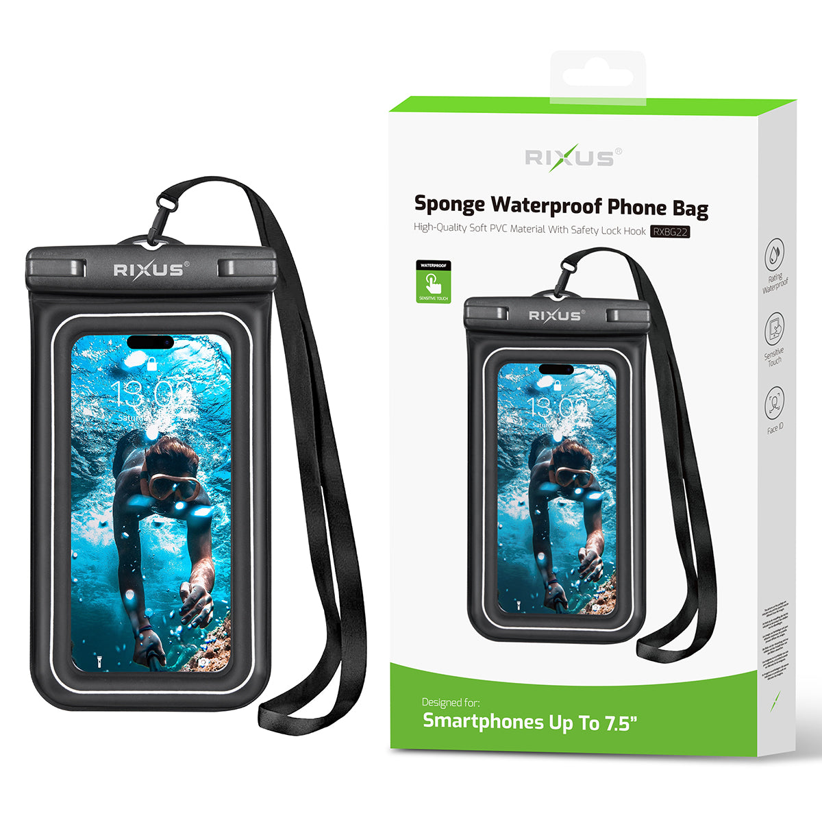 Rixus RXBG22 Spons Waterdichte Telefoontas Zwart