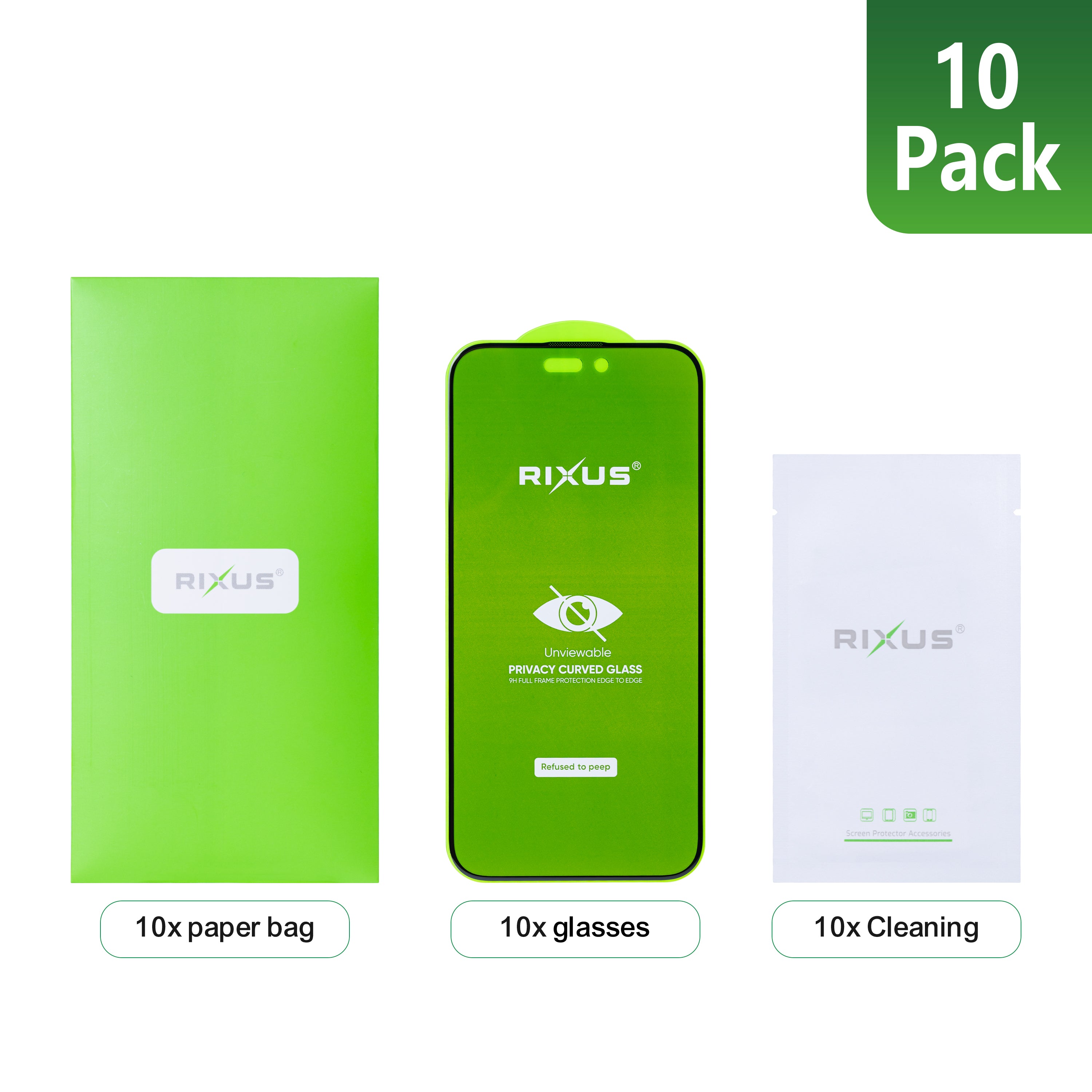 Rixus Privacy Volledig Gebogen Rand Tempered Glass For Apple iPhone 14 Pro (10-Pack)