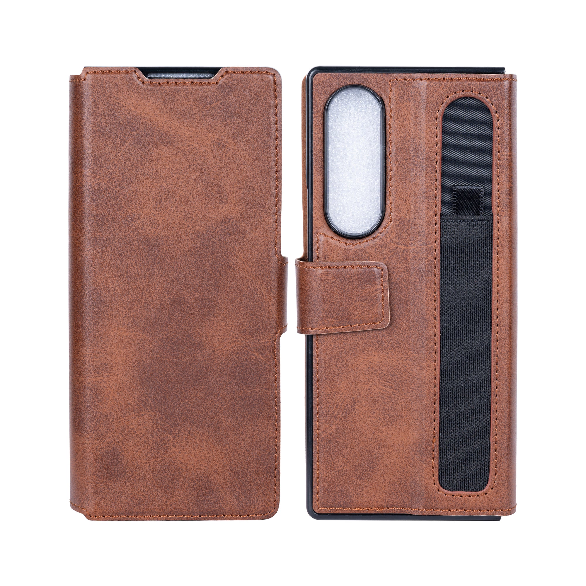 Rixus Portemonnee Hoesje Met Penhouder Voor Samsung Galaxy Z Fold4 Bruin
