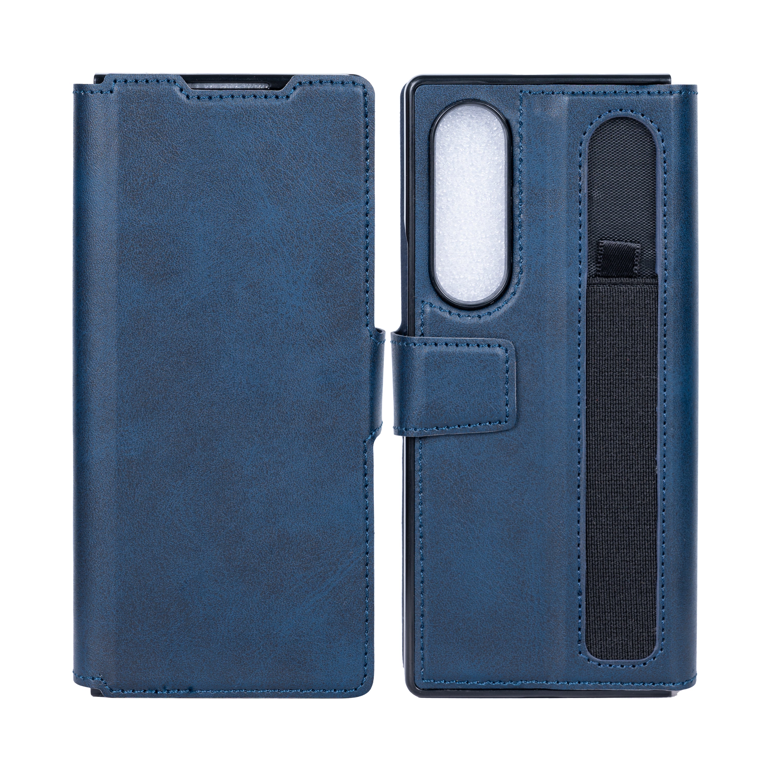 Rixus Portemonnee Hoesje Met Penhouder Voor Samsung Galaxy Z Fold4 Blauw