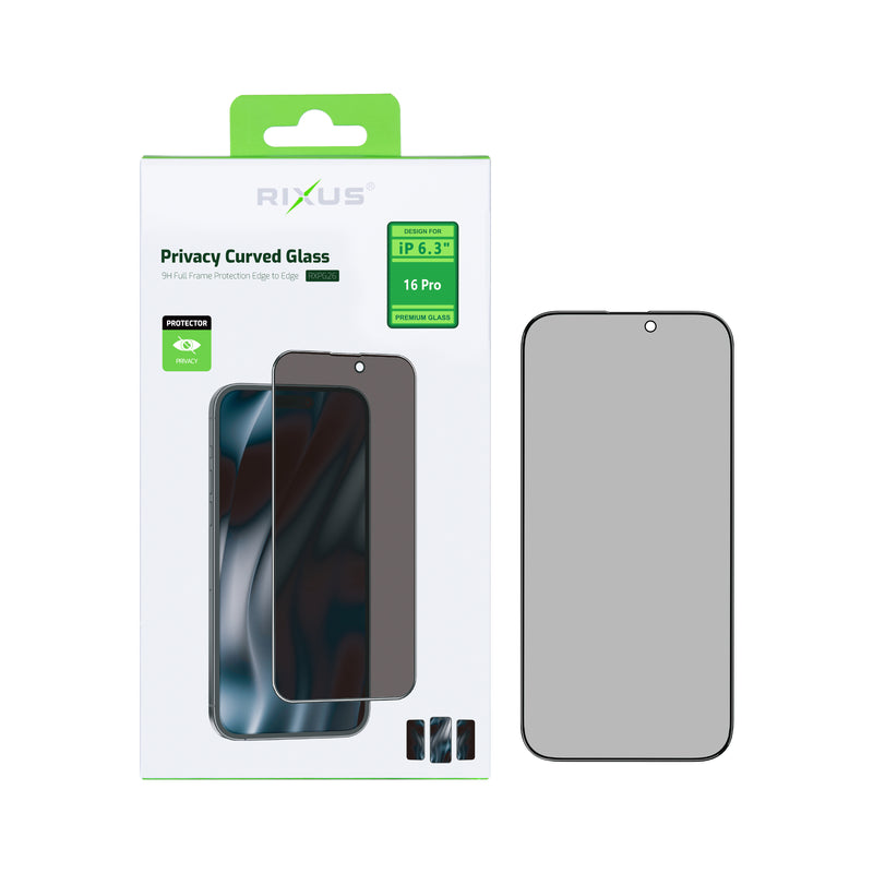Rixus Privacy Volledig Gebogen Rand Tempered Glass For Apple iPhone 16 Pro