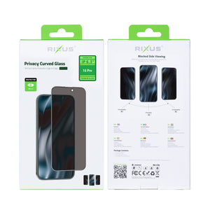 Rixus Privacy Volledig Gebogen Rand Tempered Glass For Apple iPhone 16 Pro