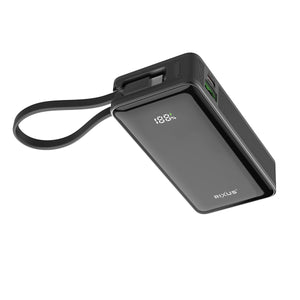 Rixus RXPB01B Powerbank 10000 mAh met ingebouwde handriemkabel, zwart